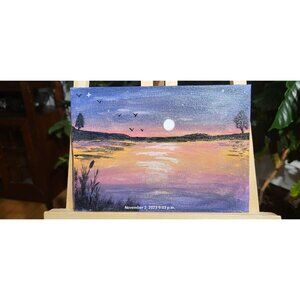 NAT2- Nature Loving Lack View With Moon Rise At Sun Set  & Signed By "CANNOOVA"